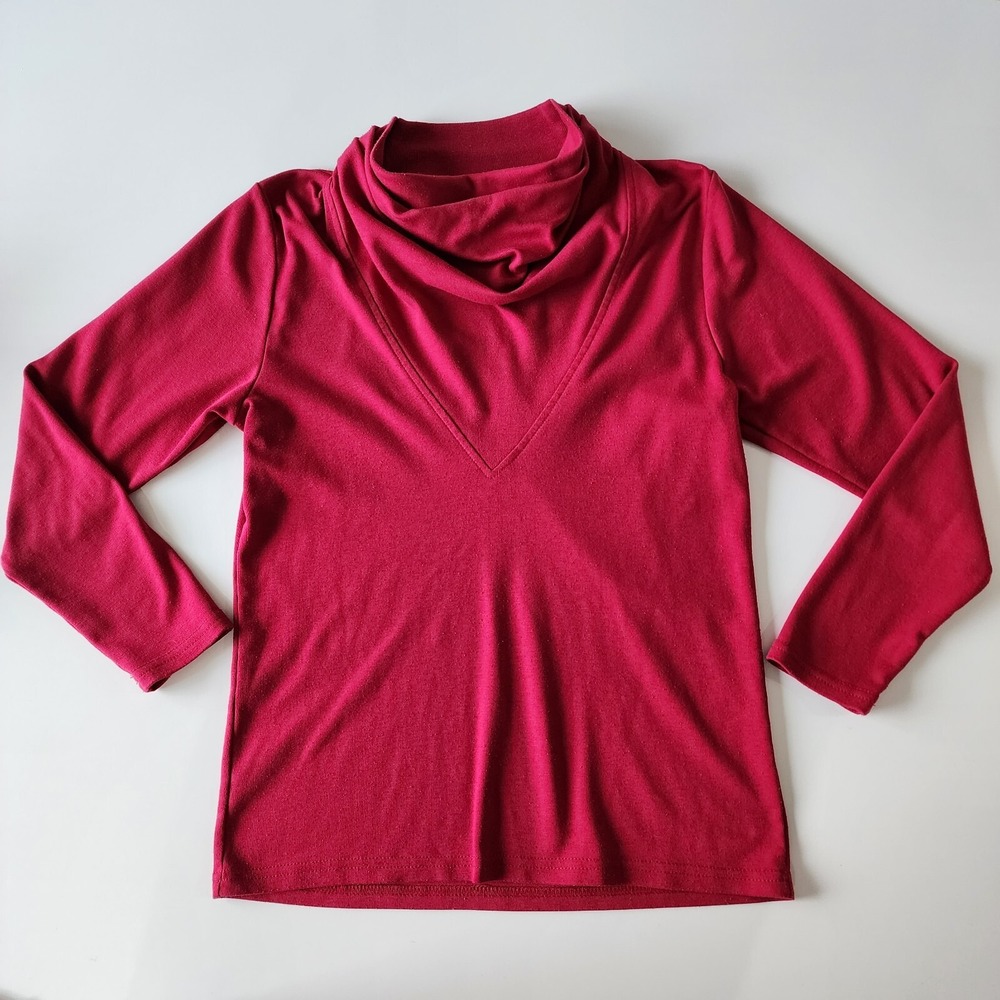VTG Weekenders Cowl Neck Top Womens Small Red Long Sleeve Cotton Blend Casual